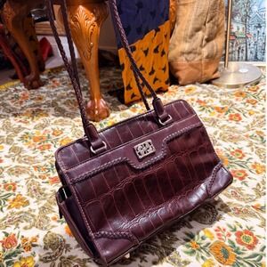 Maggie Barnes Vintage Brown Croc Embossed Braided Strap Shoulder Bag